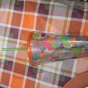Colorful Bird Pattern Party Tumbler with Straw